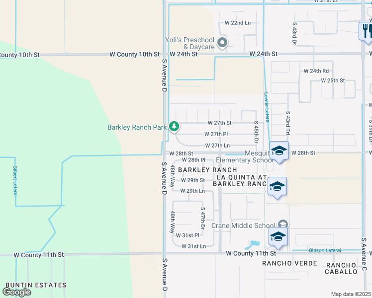 map of restaurants, bars, coffee shops, grocery stores, and more near 4827 West 27th Lane in Yuma
