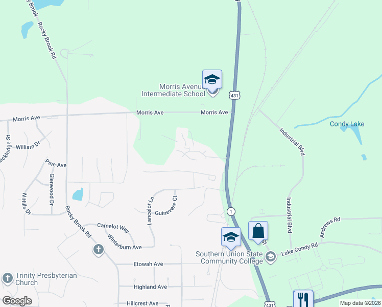 map of restaurants, bars, coffee shops, grocery stores, and more near 2300 Lafayette Parkway in Opelika