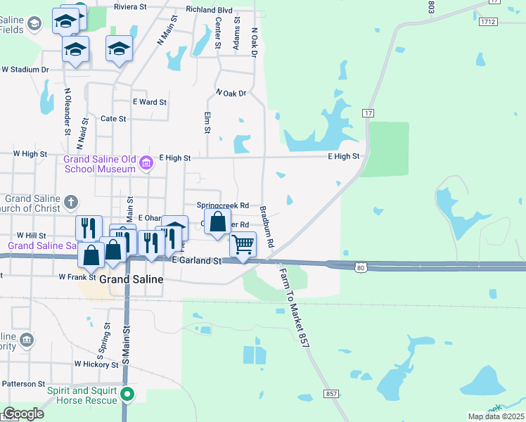 map of restaurants, bars, coffee shops, grocery stores, and more near 408 Bradburn Road in Grand Saline