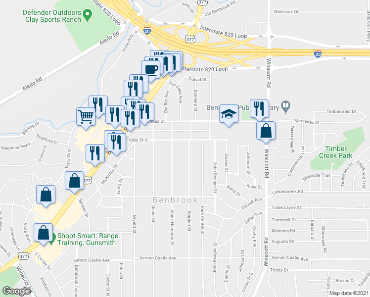 map of restaurants, bars, coffee shops, grocery stores, and more near 1004 Warden Street in Fort Worth