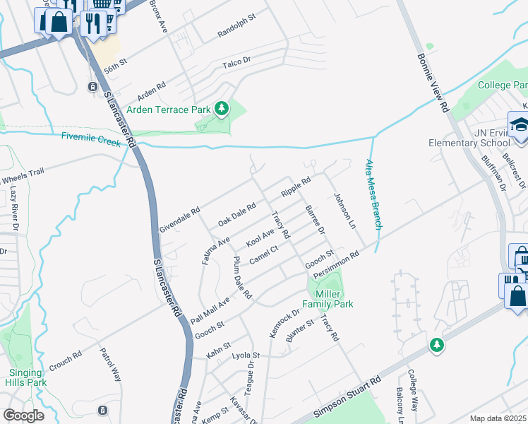 map of restaurants, bars, coffee shops, grocery stores, and more near 2546 Oak Dale Road in Dallas