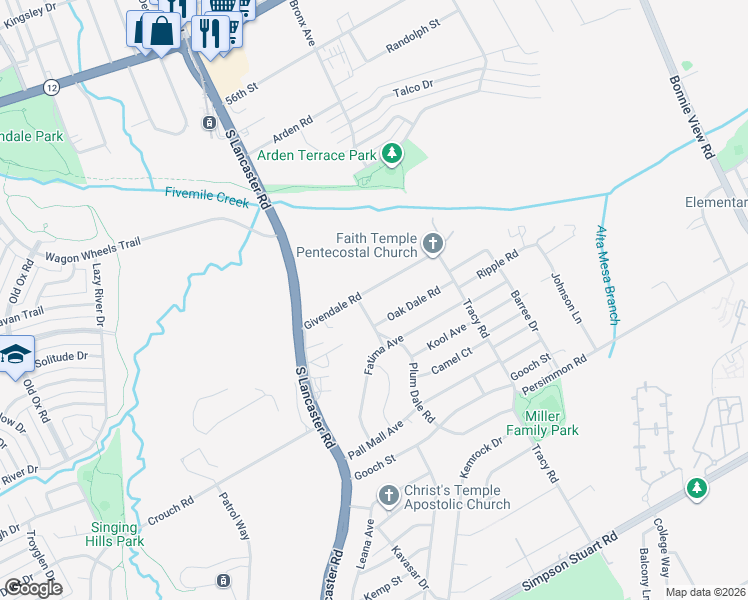 map of restaurants, bars, coffee shops, grocery stores, and more near 2426 Givendale Road in Dallas