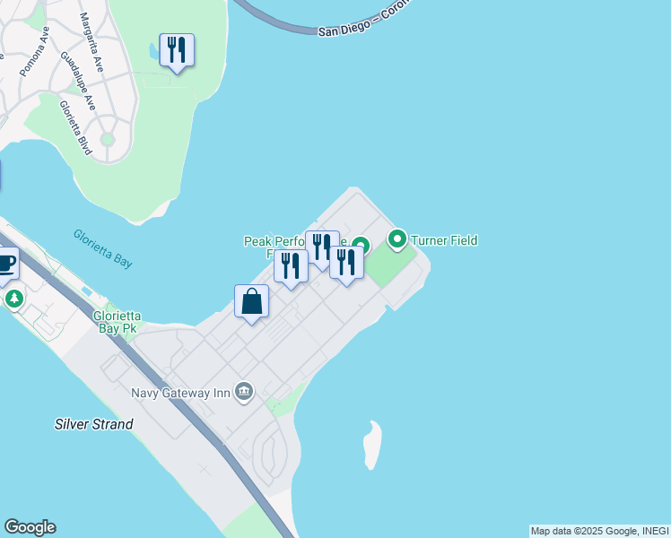 map of restaurants, bars, coffee shops, grocery stores, and more near in San Diego