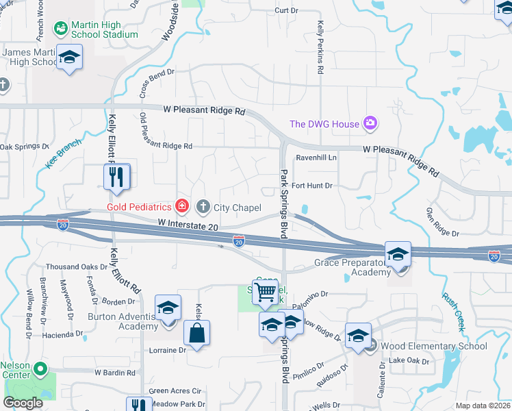 map of restaurants, bars, coffee shops, grocery stores, and more near 4007 Bay Springs Court in Arlington