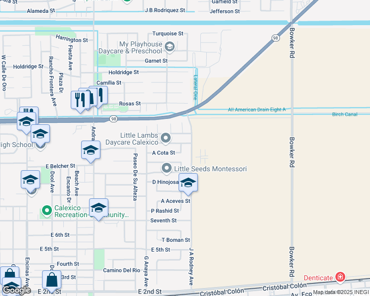 map of restaurants, bars, coffee shops, grocery stores, and more near 1249-1253 Mc Millin Street in Calexico
