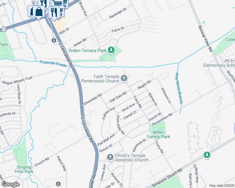 map of restaurants, bars, coffee shops, grocery stores, and more near 2507 Oak Dale Road in Dallas