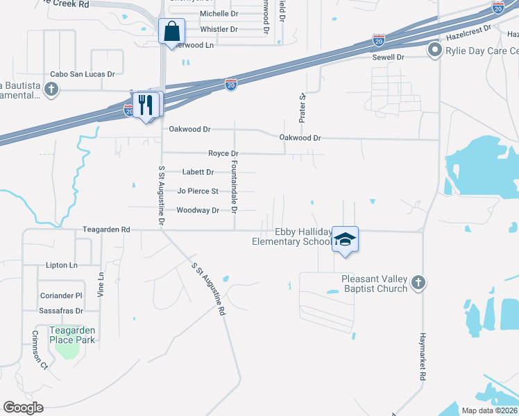 map of restaurants, bars, coffee shops, grocery stores, and more near 9819 Woodway Drive in Dallas