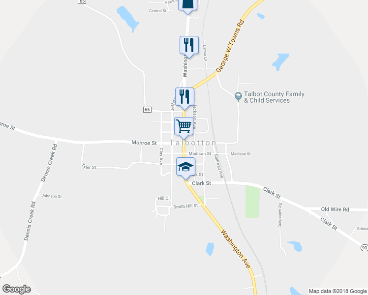 map of restaurants, bars, coffee shops, grocery stores, and more near U.S. 80 in Talbotton