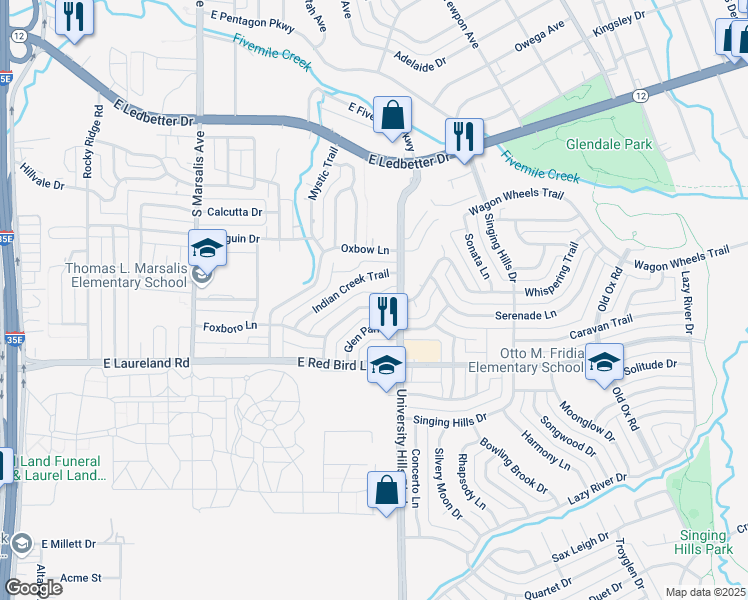 map of restaurants, bars, coffee shops, grocery stores, and more near 1121 Pinedale Lane in Dallas