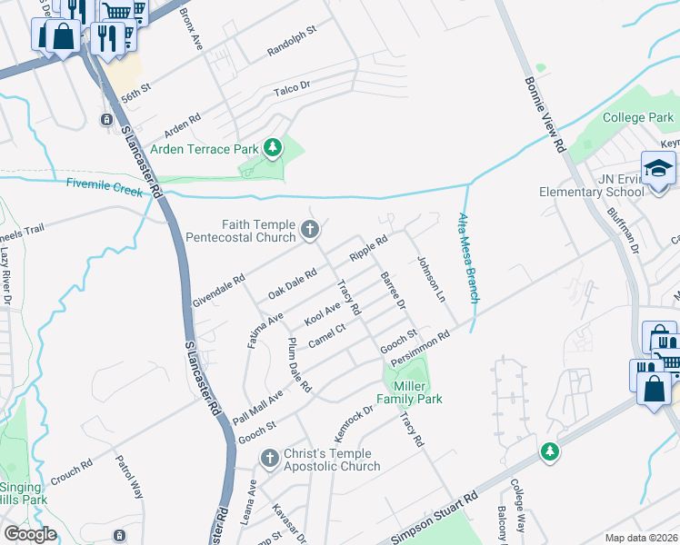 map of restaurants, bars, coffee shops, grocery stores, and more near 2546 Oak Dale Road in Dallas