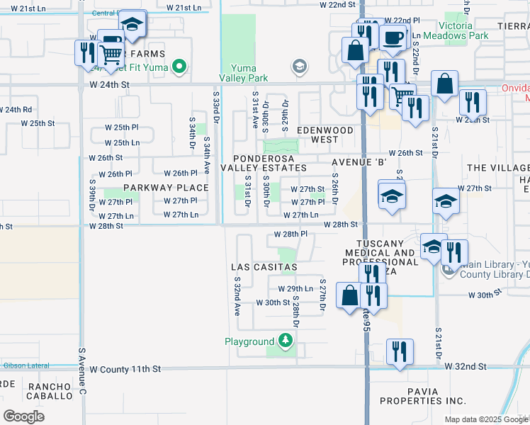 map of restaurants, bars, coffee shops, grocery stores, and more near 2778 South 30th Drive in Yuma