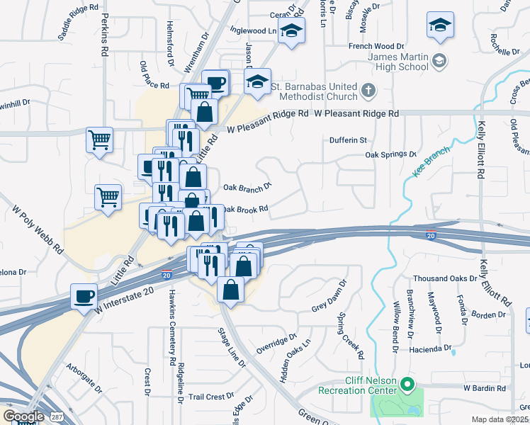 map of restaurants, bars, coffee shops, grocery stores, and more near 4400 Oak Knoll Court in Arlington