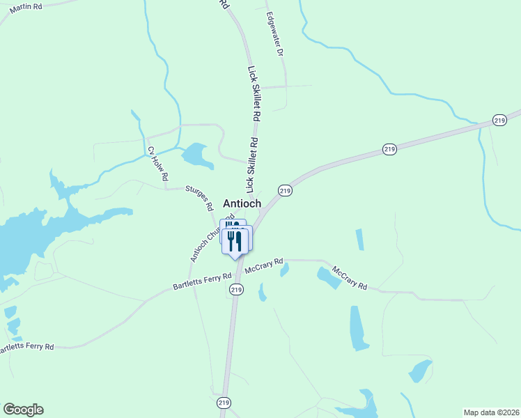 map of restaurants, bars, coffee shops, grocery stores, and more near 45 Lick Skillet Road in Antioch