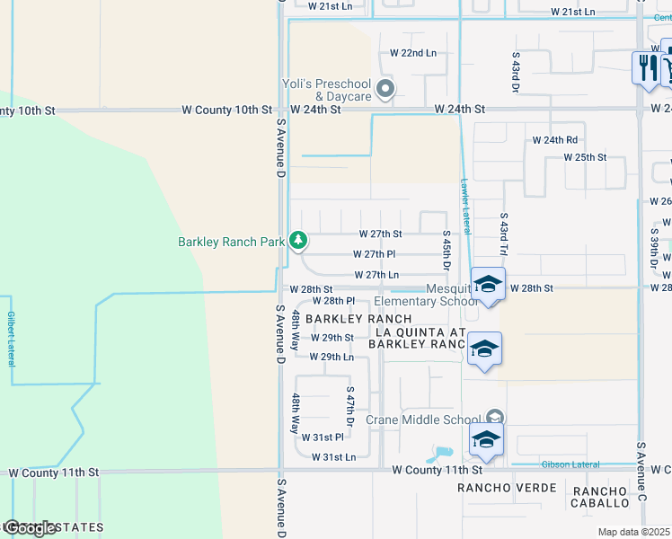 map of restaurants, bars, coffee shops, grocery stores, and more near 4790 West 27th Lane in Yuma