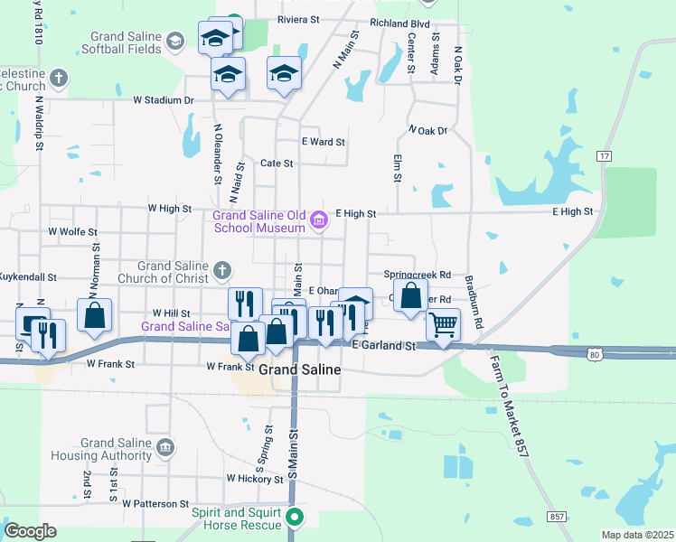 map of restaurants, bars, coffee shops, grocery stores, and more near 515 North Saline Street in Grand Saline