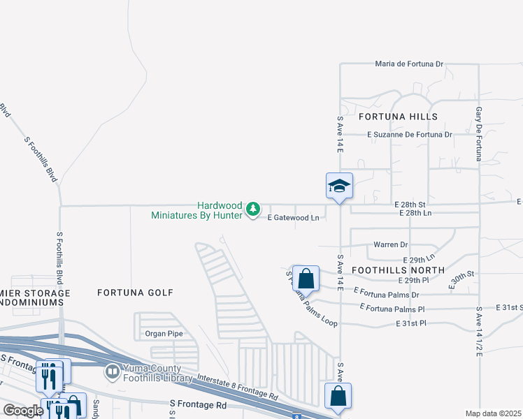 map of restaurants, bars, coffee shops, grocery stores, and more near 13671 East Masterson Avenue in Yuma
