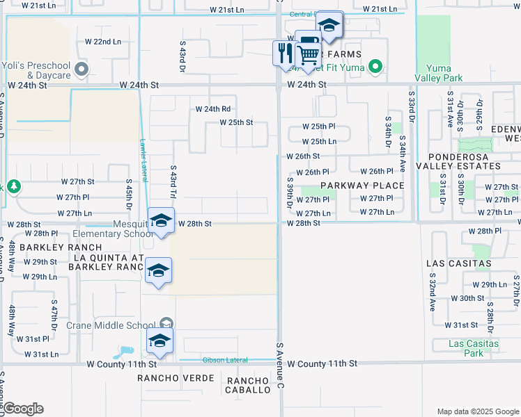 map of restaurants, bars, coffee shops, grocery stores, and more near 2756 South 39th Drive in Yuma
