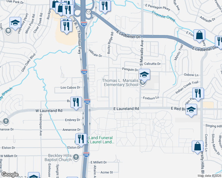 map of restaurants, bars, coffee shops, grocery stores, and more near 5706 Rocky Ridge Road in Dallas
