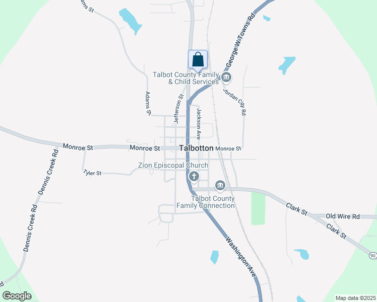 map of restaurants, bars, coffee shops, grocery stores, and more near U.S. 80 in Talbotton