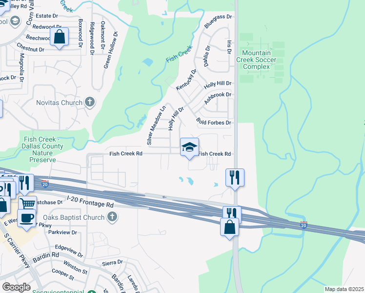 map of restaurants, bars, coffee shops, grocery stores, and more near 3994 Sword Dancer Way in Grand Prairie