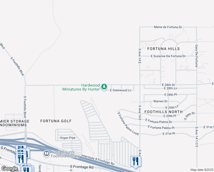 map of restaurants, bars, coffee shops, grocery stores, and more near 13671 East Masterson Avenue in Yuma