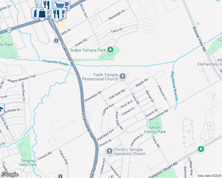 map of restaurants, bars, coffee shops, grocery stores, and more near 2426 Givendale Road in Dallas