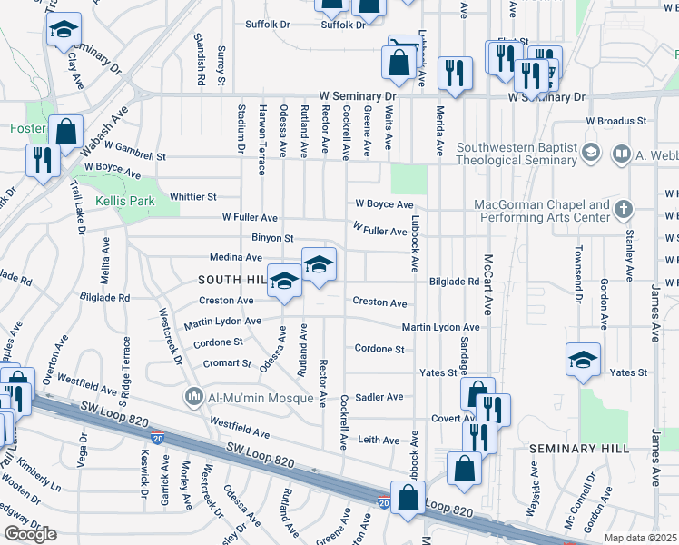 map of restaurants, bars, coffee shops, grocery stores, and more near 4766 Cockrell Avenue in Fort Worth