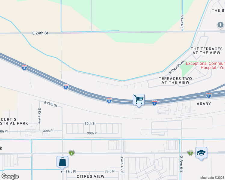 map of restaurants, bars, coffee shops, grocery stores, and more near 2772 South Dusk Avenue in Yuma