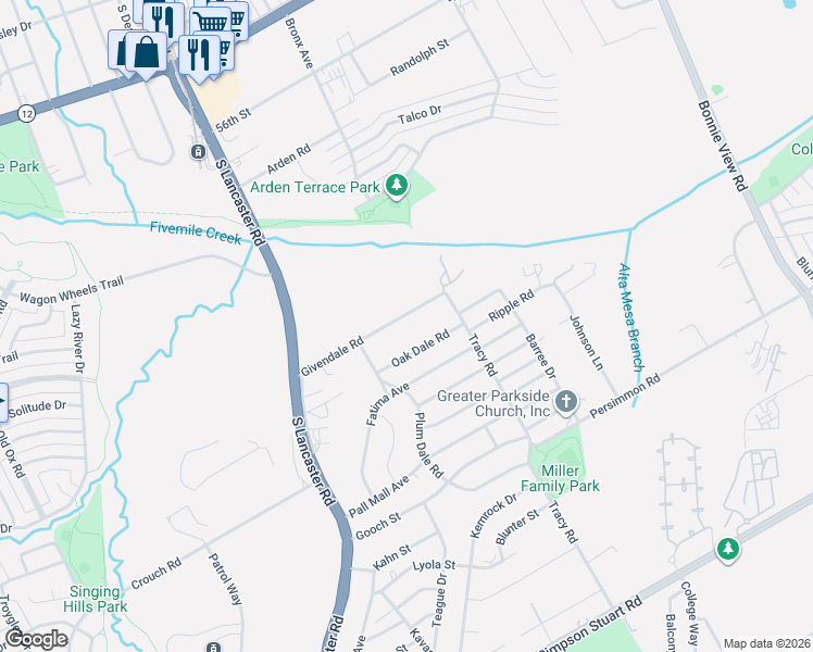 map of restaurants, bars, coffee shops, grocery stores, and more near 2507 Oak Dale Road in Dallas