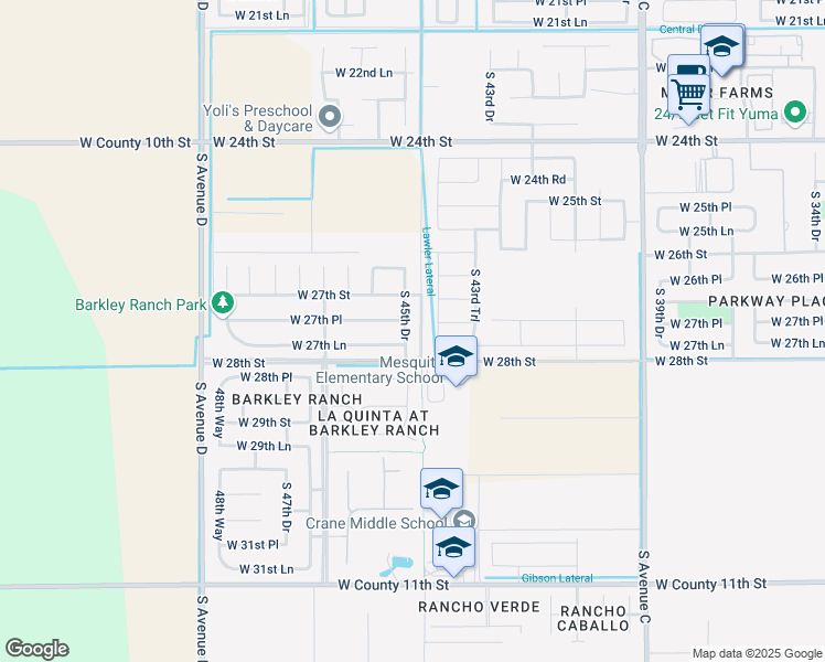 map of restaurants, bars, coffee shops, grocery stores, and more near 2755 South 45th Drive in Yuma