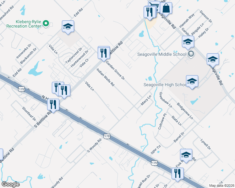 map of restaurants, bars, coffee shops, grocery stores, and more near 13848 Indian Wells Road in Dallas