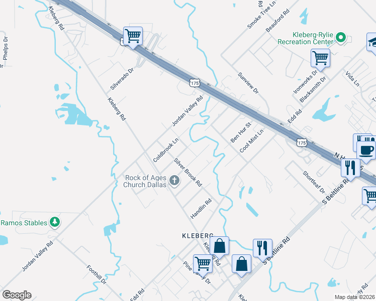 map of restaurants, bars, coffee shops, grocery stores, and more near 2204 Denmark Street in Dallas