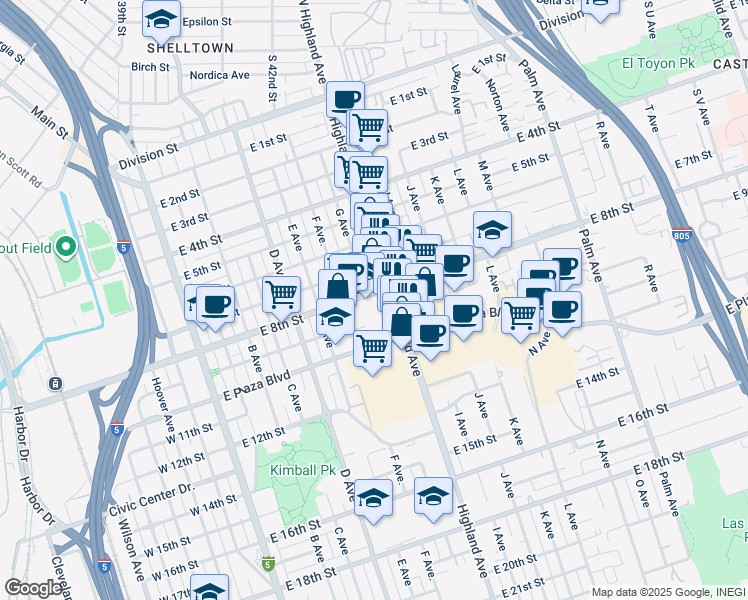 map of restaurants, bars, coffee shops, grocery stores, and more near in National City