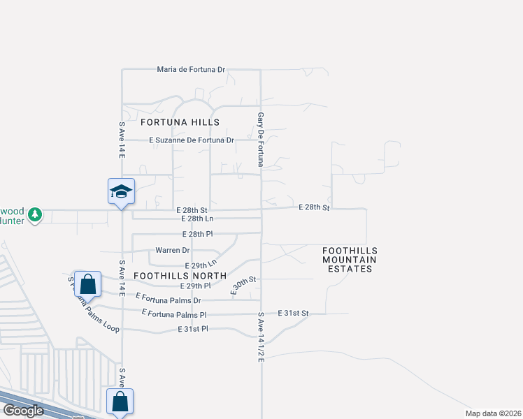 map of restaurants, bars, coffee shops, grocery stores, and more near 14501 East 28th Street in Yuma