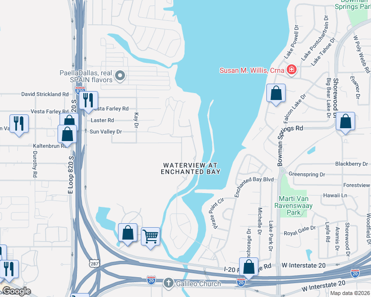 map of restaurants, bars, coffee shops, grocery stores, and more near 5533 Thunder Bay Drive in Fort Worth