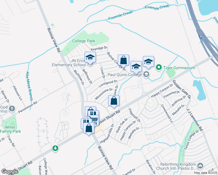map of restaurants, bars, coffee shops, grocery stores, and more near 3715 Moonstone Drive in Dallas