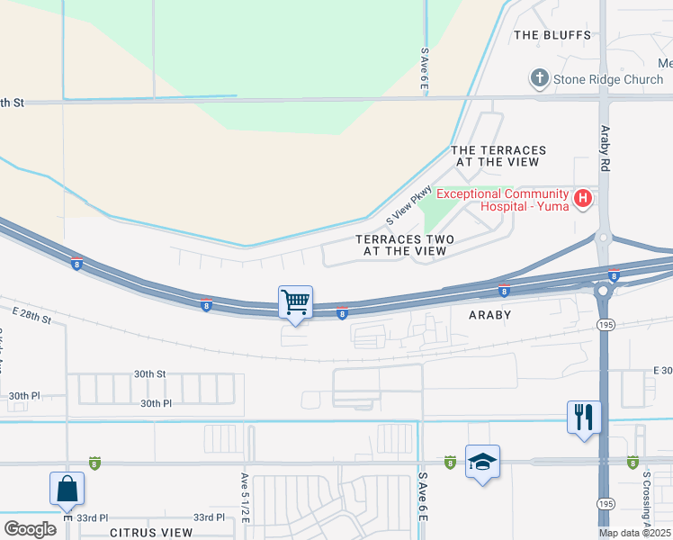 map of restaurants, bars, coffee shops, grocery stores, and more near 5757 East 27th Place in Yuma