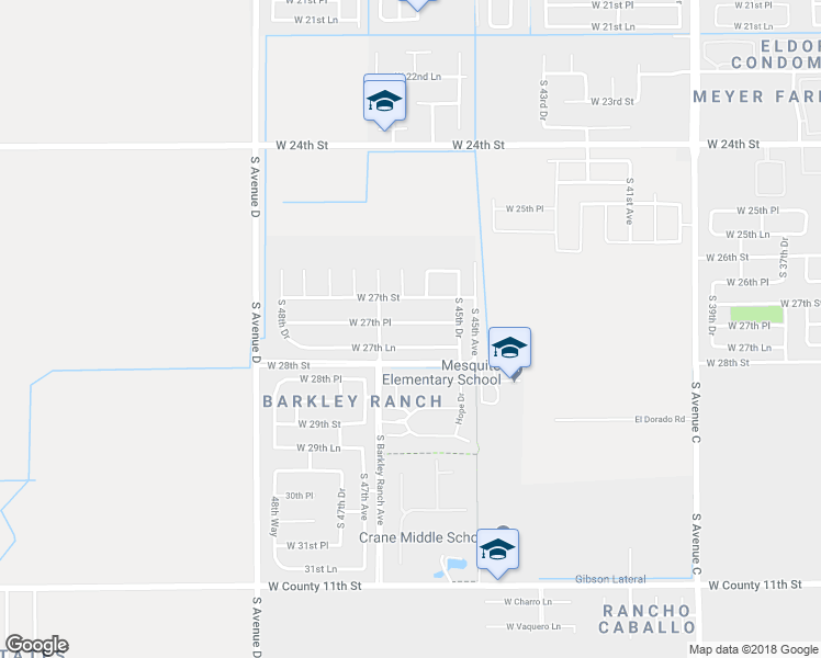 map of restaurants, bars, coffee shops, grocery stores, and more near 4619 West 27th Place in Yuma