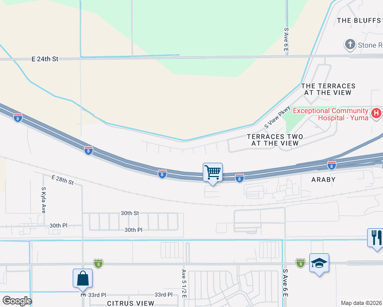 map of restaurants, bars, coffee shops, grocery stores, and more near 2791 S Horizon Ave in Yuma