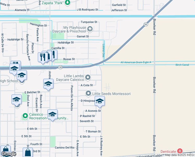 map of restaurants, bars, coffee shops, grocery stores, and more near 1249 Mc Millin Street in Calexico