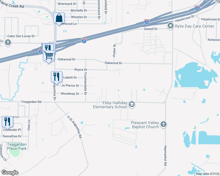 map of restaurants, bars, coffee shops, grocery stores, and more near 9951 Teagarden Road in Dallas