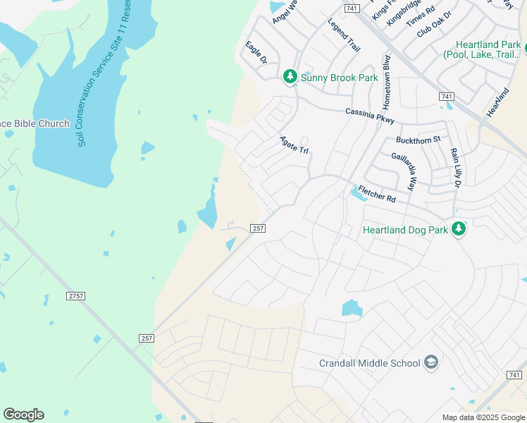 map of restaurants, bars, coffee shops, grocery stores, and more near 8175 County Road 257 in Forney