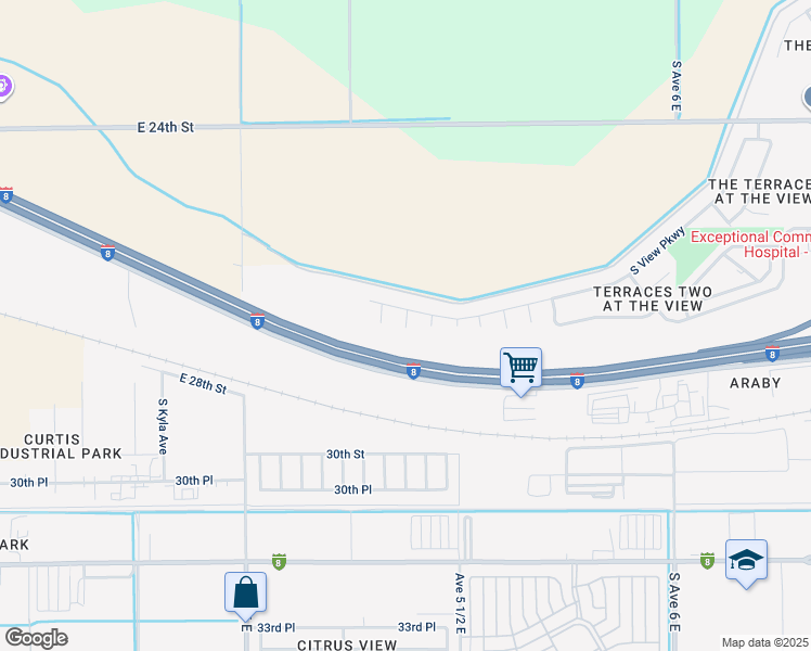 map of restaurants, bars, coffee shops, grocery stores, and more near 1305 South YUMA PALMS Parkway in Yuma