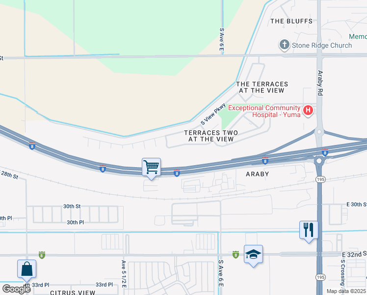 map of restaurants, bars, coffee shops, grocery stores, and more near 5805 East 27th Place in Yuma