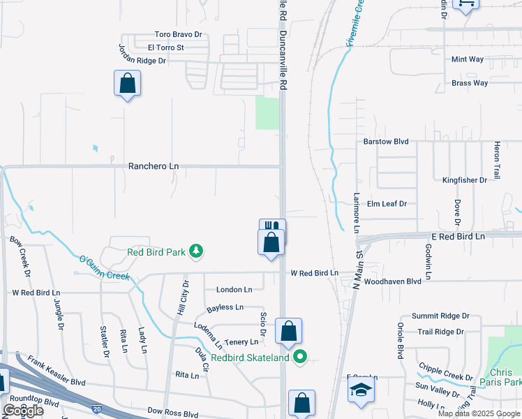 map of restaurants, bars, coffee shops, grocery stores, and more near 5615 Duncanville Road in Dallas