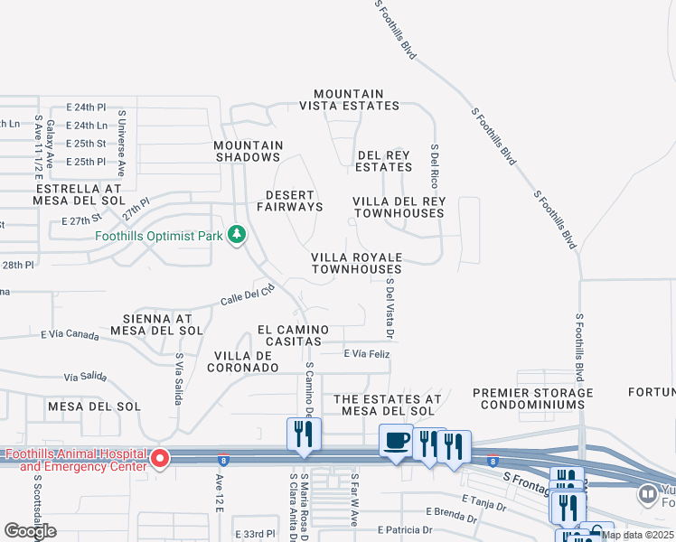 map of restaurants, bars, coffee shops, grocery stores, and more near 10486 South Del Montes in Yuma