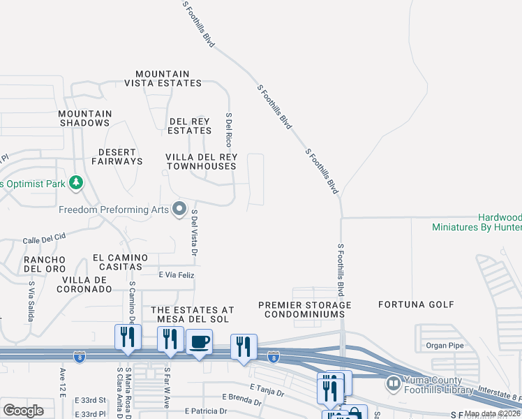 map of restaurants, bars, coffee shops, grocery stores, and more near 10457 Sunup Avenue in Fortuna Foothills