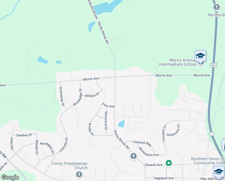 map of restaurants, bars, coffee shops, grocery stores, and more near 2200-2498 Rocky Brook Road in Opelika
