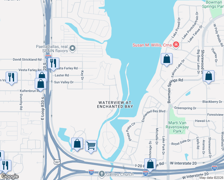 map of restaurants, bars, coffee shops, grocery stores, and more near 5533 Thunder Bay Drive in Fort Worth