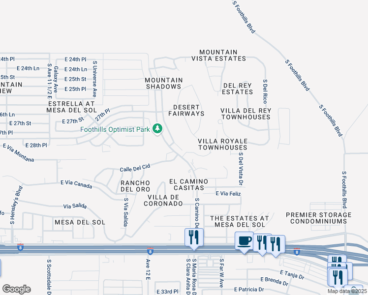 map of restaurants, bars, coffee shops, grocery stores, and more near 10497 Avenida la Primera in Yuma
